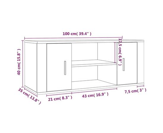 Comodă tv, gri beton, 100x35x40 cm, lemn prelucrat, 7 image