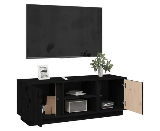 Comodă tv, negru, 110x35x40,5 cm, lemn masiv de pin, 5 image