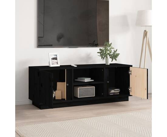 Comodă tv, negru, 110x35x40,5 cm, lemn masiv de pin, 3 image