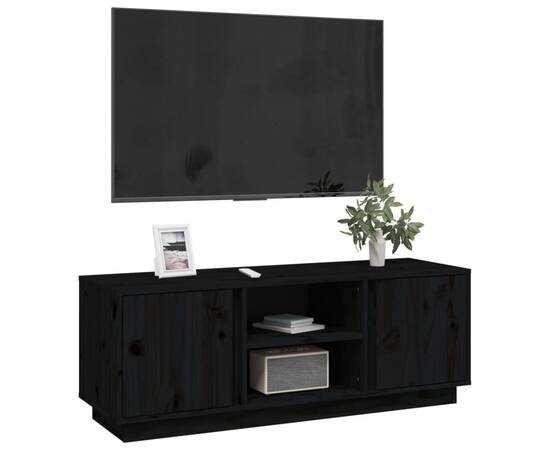 Comodă tv, negru, 110x35x40,5 cm, lemn masiv de pin, 4 image