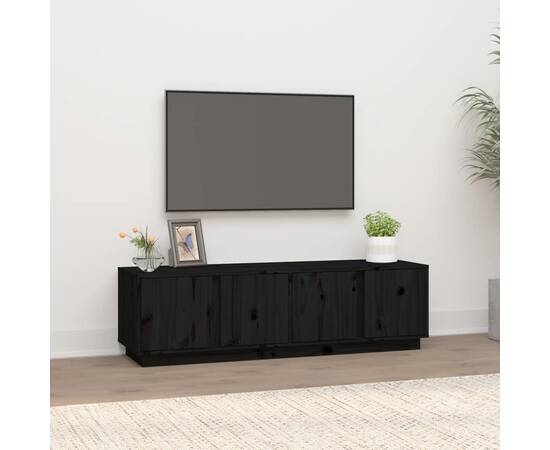 Comodă tv, negru, 140x40x40 cm, lemn masiv de pin