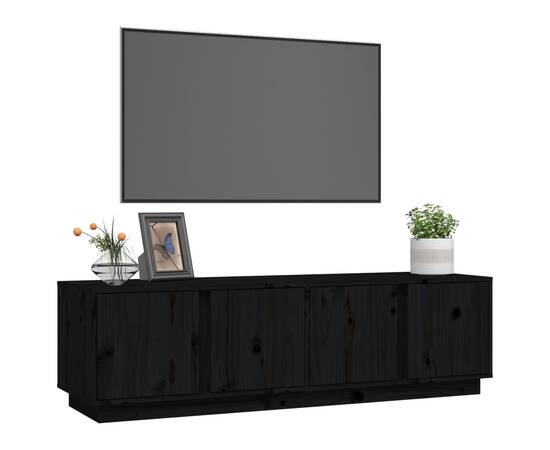 Comodă tv, negru, 140x40x40 cm, lemn masiv de pin, 4 image