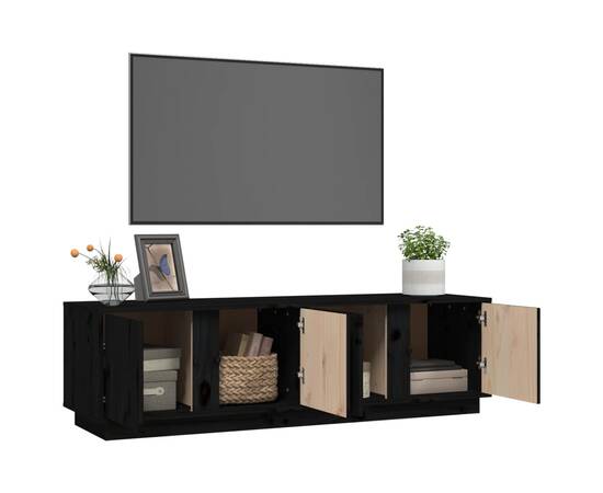 Comodă tv, negru, 140x40x40 cm, lemn masiv de pin, 5 image