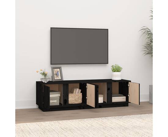 Comodă tv, negru, 140x40x40 cm, lemn masiv de pin, 3 image