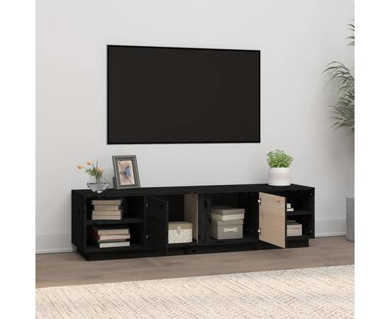 Comodă tv, negru, 156x40x40 cm, lemn masiv de pin, 3 image