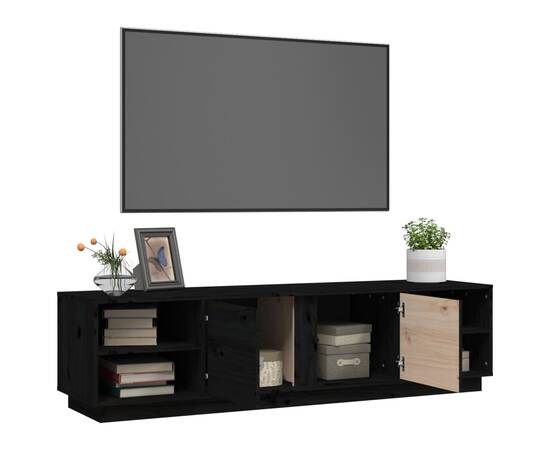 Comodă tv, negru, 156x40x40 cm, lemn masiv de pin, 5 image