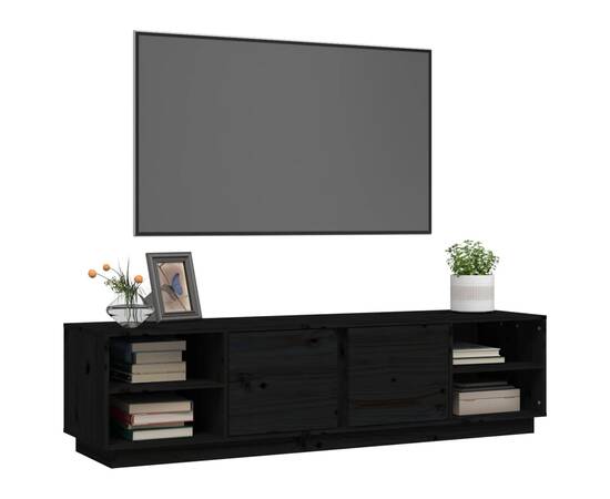 Comodă tv, negru, 156x40x40 cm, lemn masiv de pin, 4 image