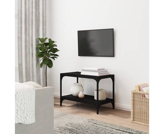 Comodă tv, negru, 60x33x41 cm, lemn prelucrat și oțel
