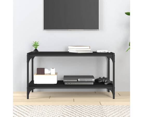 Comodă tv, negru, 80x33x41 cm, lemn prelucrat și oțel, 3 image