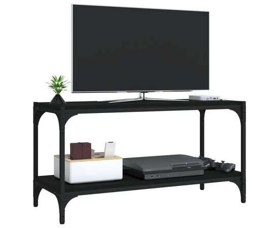 Comodă tv, negru, 80x33x41 cm, lemn prelucrat și oțel, 4 image