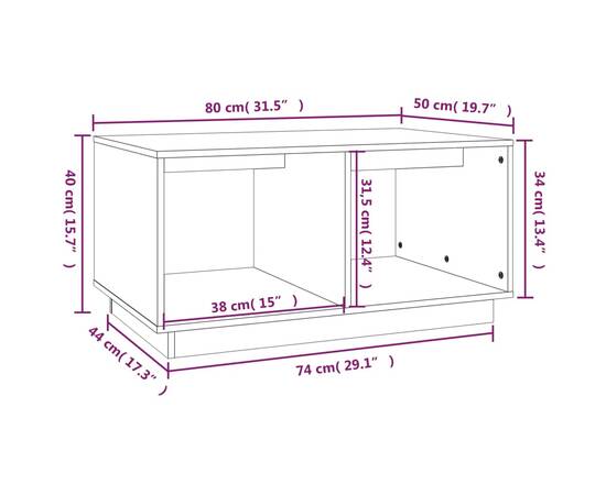 Măsuță de cafea, alb, 80x50x40 cm, lemn masiv de pin, 8 image