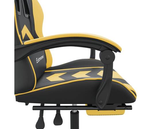 Scaun de gaming cu suport picioare negru/auriu, piele ecologică, 10 image