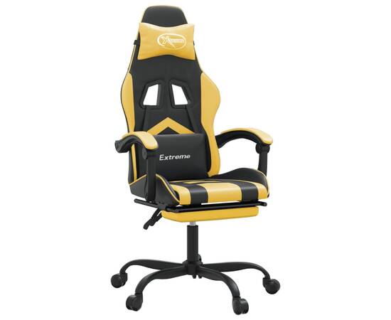 Scaun de gaming cu suport picioare negru/auriu, piele ecologică, 2 image