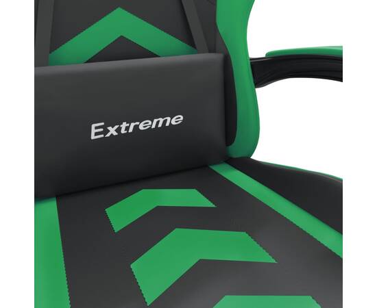 Scaun de gaming cu suport picioare negru/verde, piele ecologică, 9 image