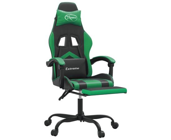 Scaun de gaming cu suport picioare negru/verde, piele ecologică, 6 image