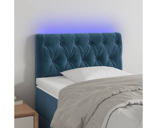 Tăblie de pat cu led, albastru închis, 80x7x78/88 cm, catifea