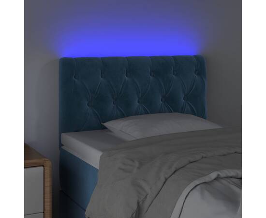 Tăblie de pat cu led, albastru închis, 80x7x78/88 cm, catifea, 3 image