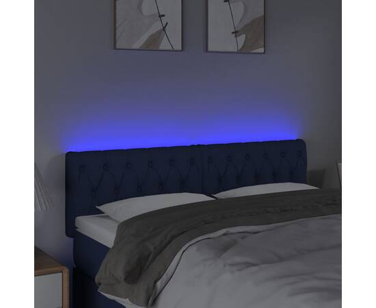 Tăblie de pat cu led, albastru, 144x7x78/88 cm, textil, 3 image