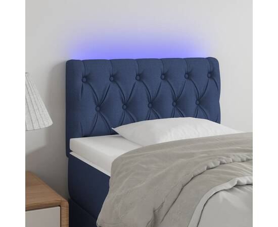 Tăblie de pat cu led, albastru, 80x7x78/88 cm, textil