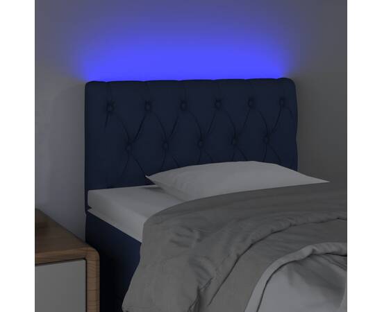 Tăblie de pat cu led, albastru, 80x7x78/88 cm, textil, 3 image