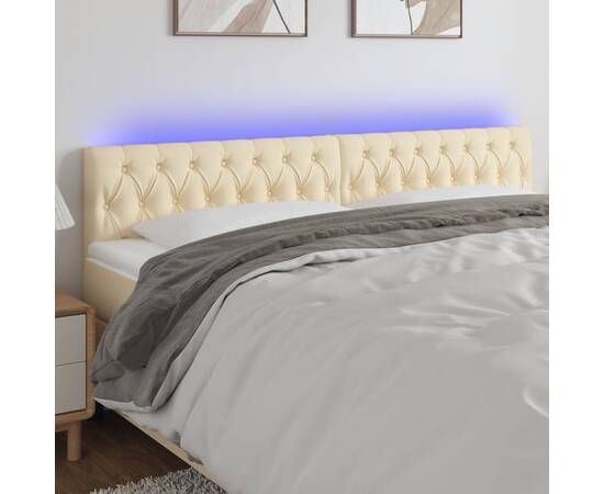 Tăblie de pat cu led, crem, 180x7x78/88 cm, textil