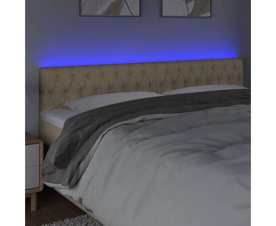 Tăblie de pat cu led, crem, 200x7x78/88 cm, textil, 3 image