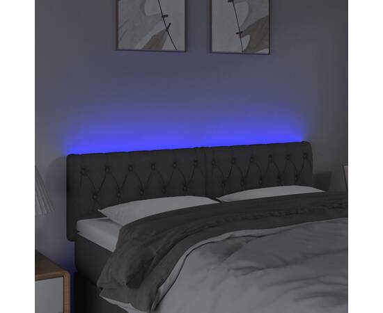 Tăblie de pat cu led, gri închis, 144x7x78/88 cm, textil, 3 image