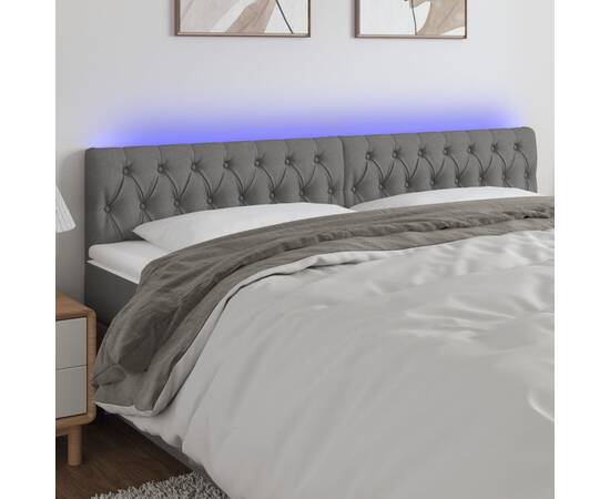 Tăblie de pat cu led, gri închis, 180x7x78/88 cm, textil