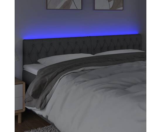 Tăblie de pat cu led, gri închis, 180x7x78/88 cm, textil, 3 image