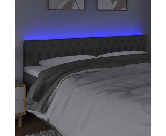 Tăblie de pat cu led, gri închis, 200x7x78/88 cm, textil, 3 image
