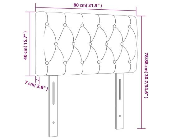 Tăblie de pat cu led, gri închis, 80x7x78/88 cm, catifea, 6 image