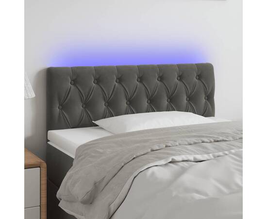 Tăblie de pat cu led, gri închis, 90x7x78/88 cm, catifea