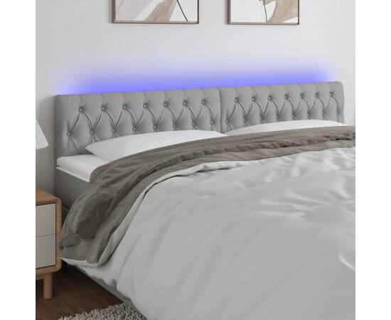 Tăblie de pat cu led, gri deschis, 180x7x78/88 cm, textil