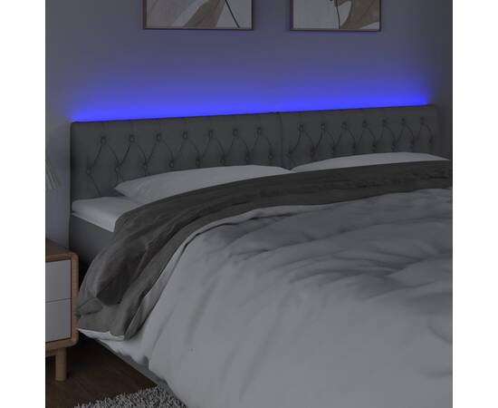 Tăblie de pat cu led, gri deschis, 180x7x78/88 cm, textil, 3 image