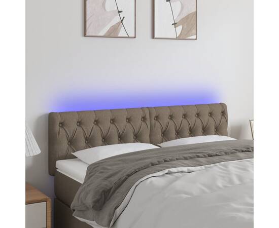 Tăblie de pat cu led, gri taupe, 144x7x78/88 cm, textil