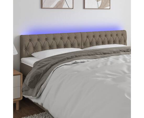 Tăblie de pat cu led, gri taupe, 200x7x78/88 cm, textil