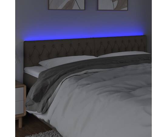 Tăblie de pat cu led, gri taupe, 200x7x78/88 cm, textil, 3 image