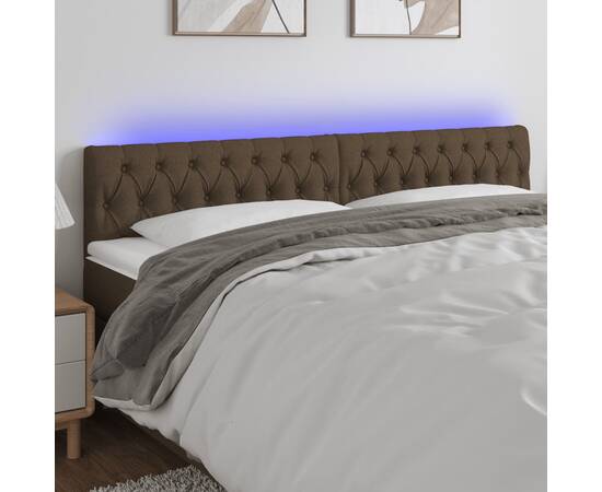 Tăblie de pat cu led, maro închis, 180x7x78/88 cm, textil