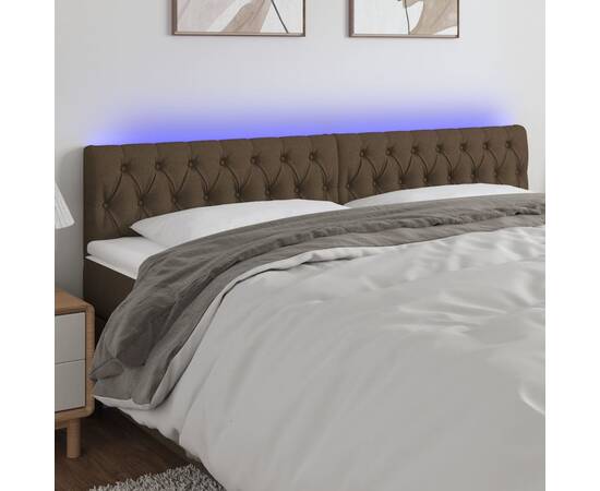 Tăblie de pat cu led, maro închis, 200x7x78/88 cm, textil