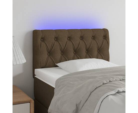 Tăblie de pat cu led, maro închis, 80x7x78/88 cm, textil