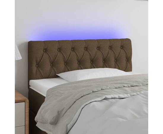 Tăblie de pat cu led, maro închis, 90x7x78/88 cm, textil