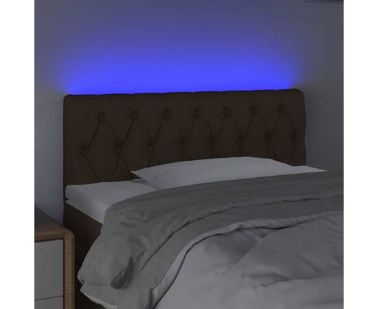 Tăblie de pat cu led, maro închis, 90x7x78/88 cm, textil, 3 image