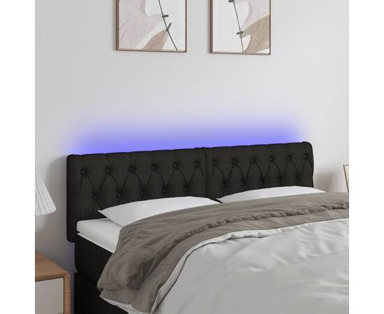 Tăblie de pat cu led, negru, 144x7x78/88 cm, textil
