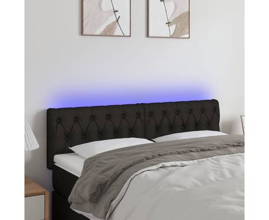 Tăblie de pat cu led, negru, 160x7x78/88 cm, textil