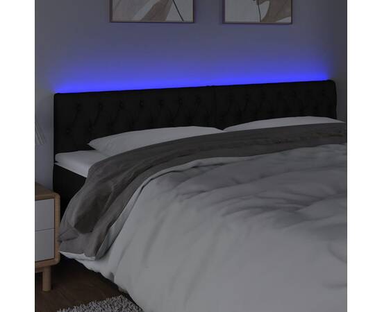 Tăblie de pat cu led, negru, 180x7x78/88 cm, textil, 3 image