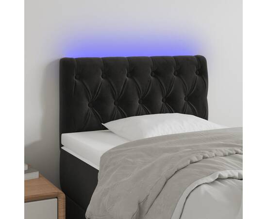 Tăblie de pat cu led, negru, 80x7x78/88 cm, catifea
