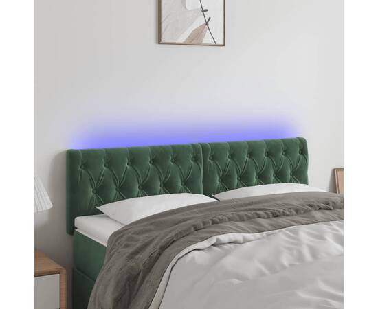 Tăblie de pat cu led, verde închis, 160x7x78/88 cm, catifea