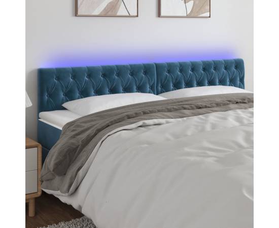 Tăblie de pat cu led, albastru închis, 200x7x78/88 cm, catifea