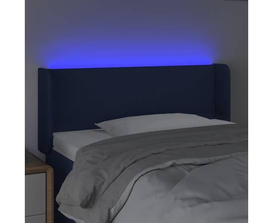 Tăblie de pat cu led, albastru, 103x16x78/88 cm, textil, 4 image