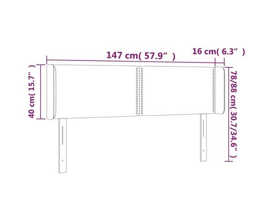 Tăblie de pat cu led, albastru, 147x16x78/88 cm, textil, 6 image